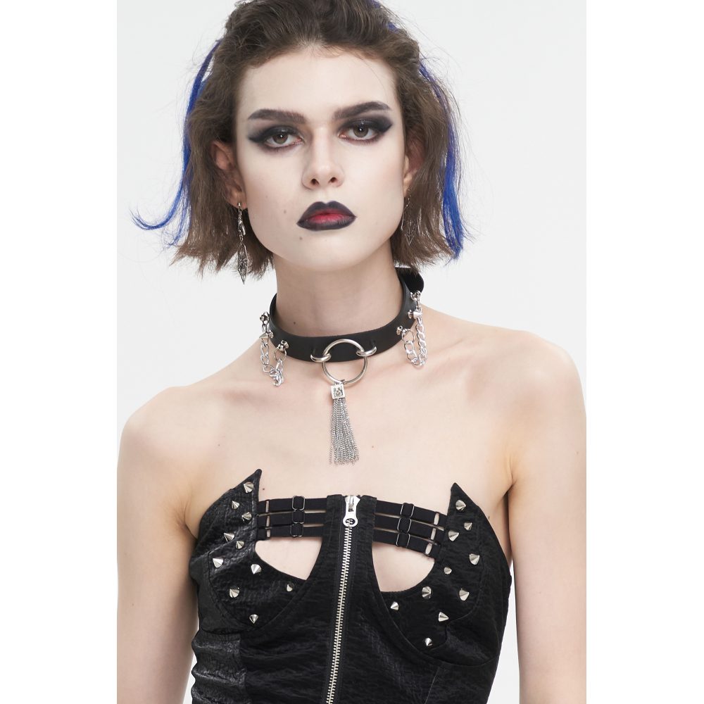 Devil Fashion - Fringe chain punk Choker - One size - Black